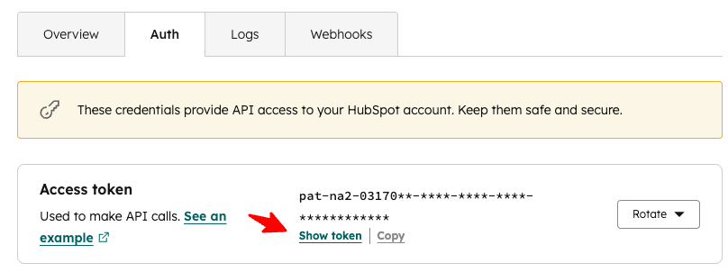 Step 10: Click Show Token and copy your access key